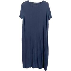 Jenni Kayne Linen T-Shirt Midi Dress Navy Blue Lagenlook Short Sleeve Size XXL